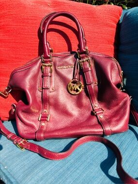 Michael Kors Plum Leather Satchel with Gold Hardware